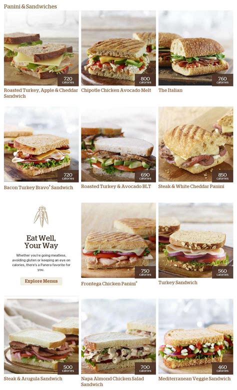 panera bread menu.